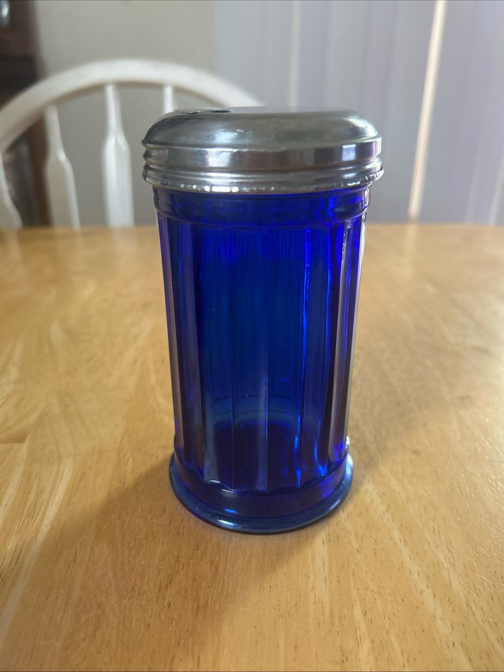 Cobalt Blue Glass Sugar Shaker with Silver Metal Lid